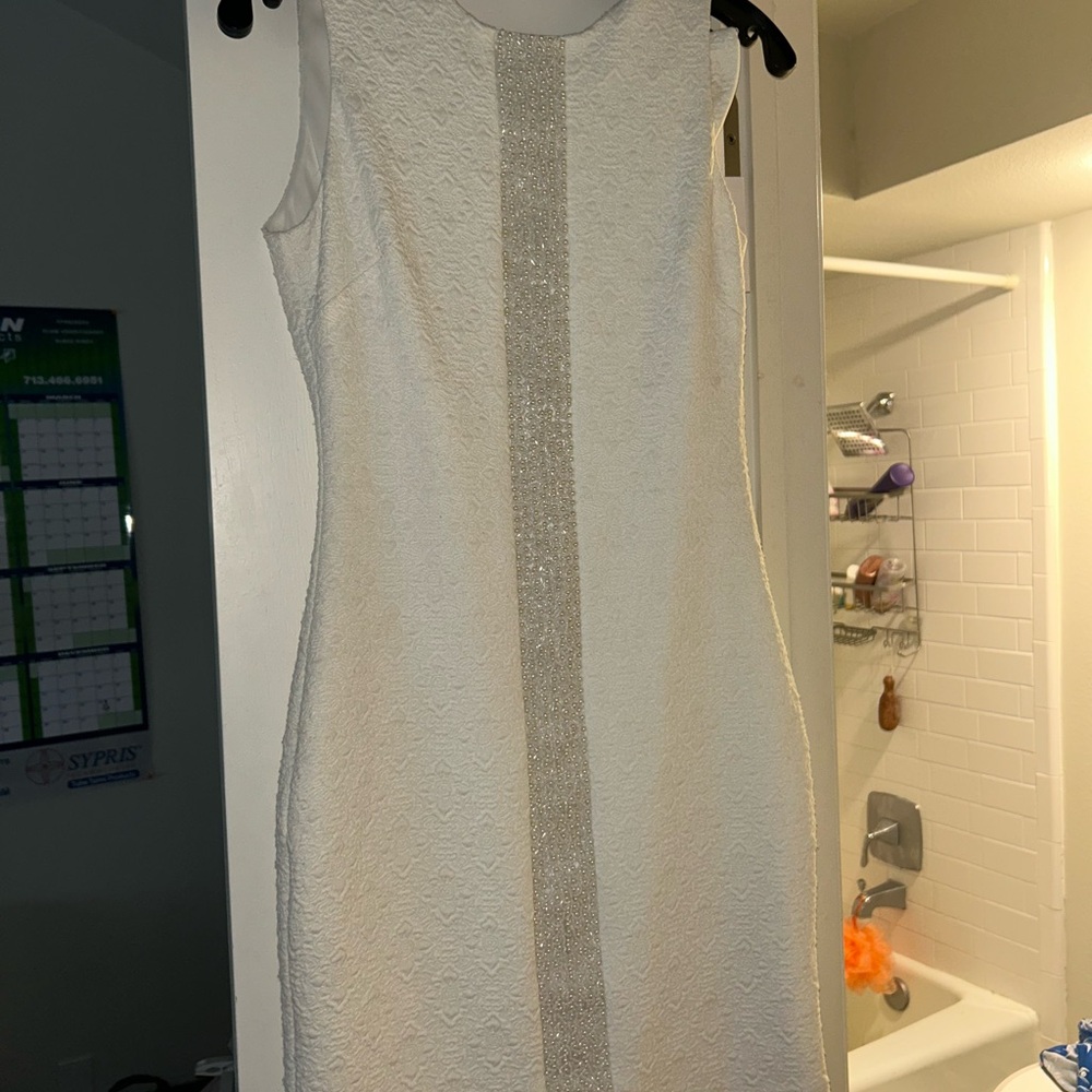 Badgley Mischka White and Silver Mini Dress